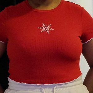 Red (lettuce-sleeve) Crop Top